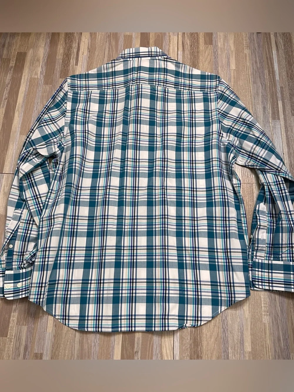 Banana Republic Teal and White Plaid Button-Down Shirt Men's Size Large